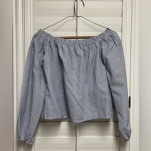 Brandy Melville Blue/White Striped 3/4 Sleeve Off the Shoulder Top - One Size